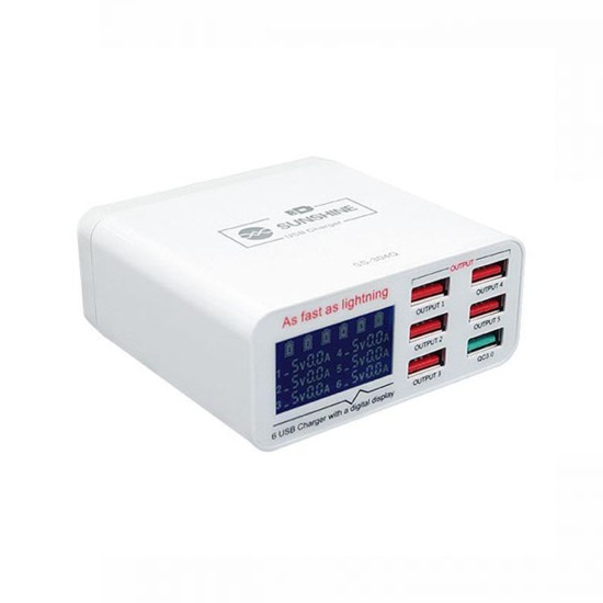CARREGADOR RÁPIDO 6 PORTA USB SUNSHINE SS-304D 100-240V BRANCO CARREGADOR RÁPIDO 6 PORTA USB SUNSHINE SS-304D 100-240V BRANCO
